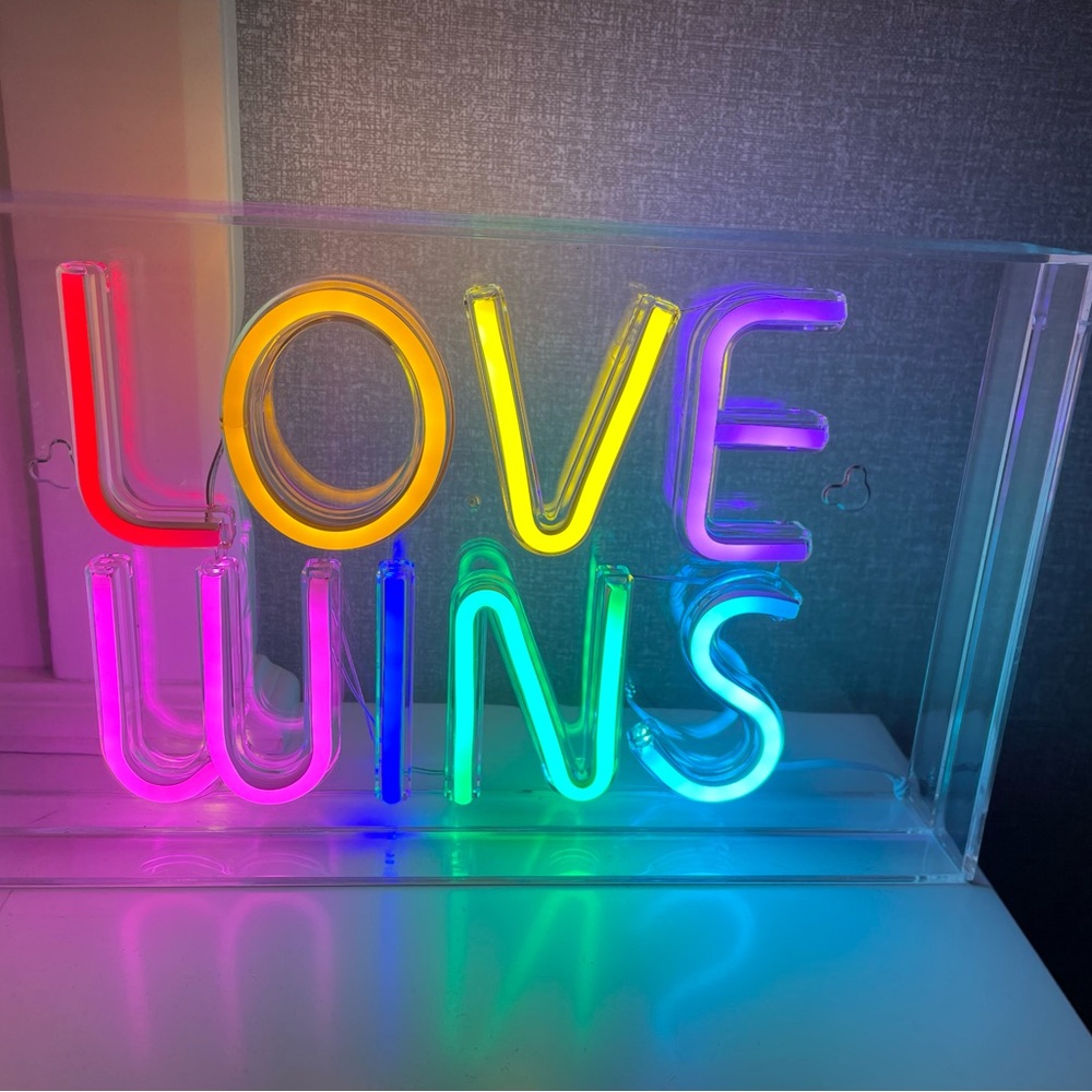 Neon sign can be sat like it is or hung up on the wall